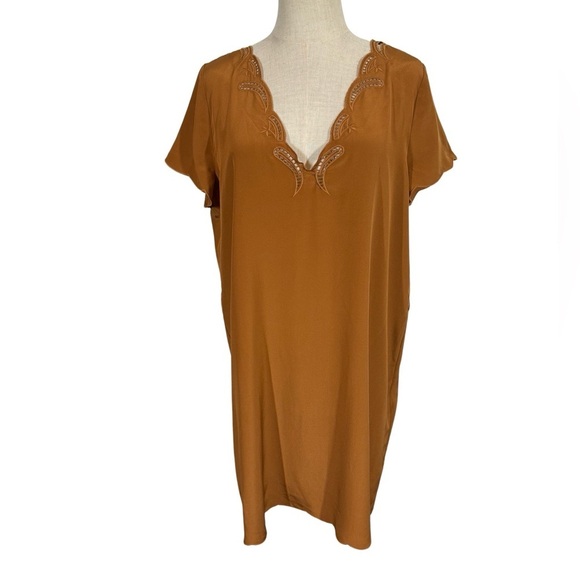 Sezane Annabella 100% Silk Openwork Scalloped Shift Dress Sz:44/US12 PLEASE READ - Picture 4 of 11